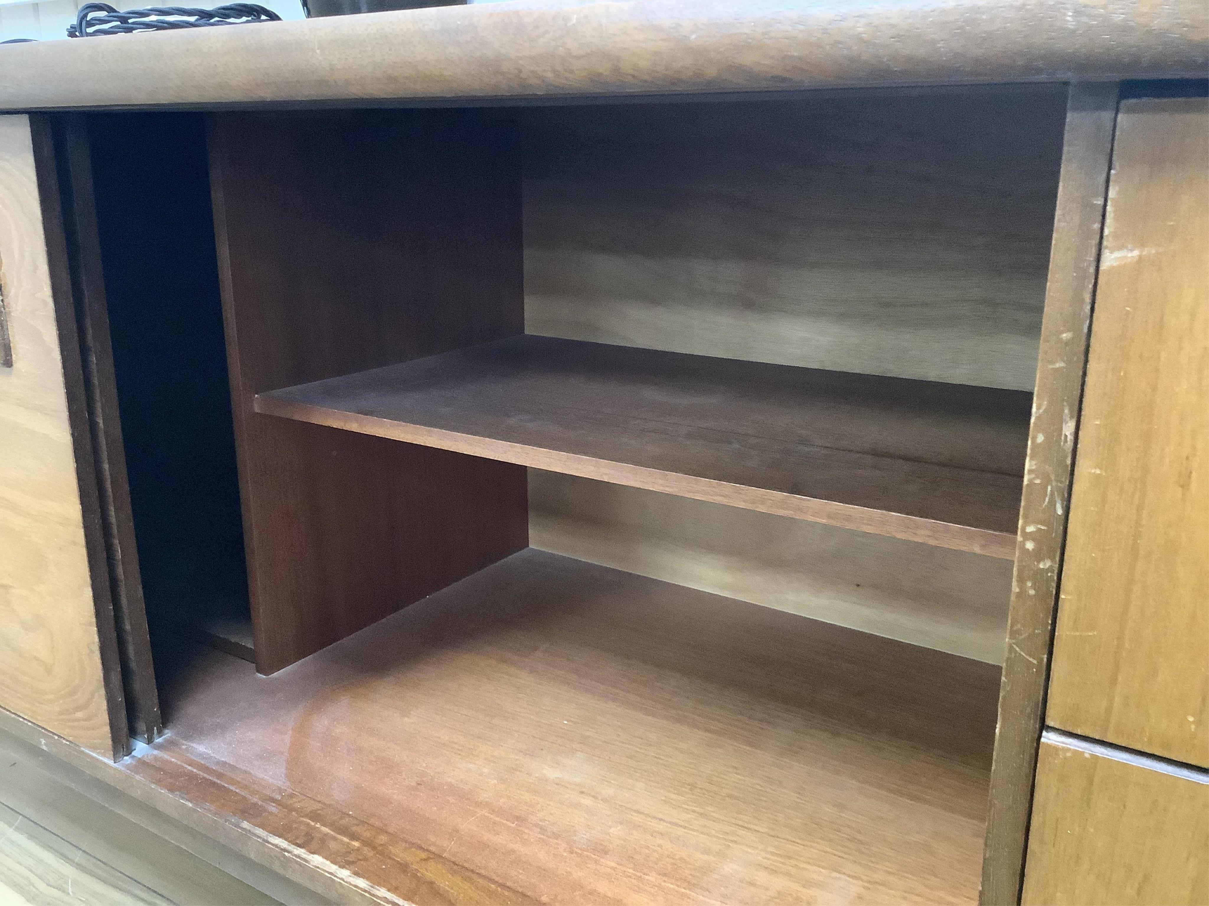 A mid century Bath Cabinet Makers teak sideboard, width 198cm, depth 45cm, height 73cm. Condition - fair